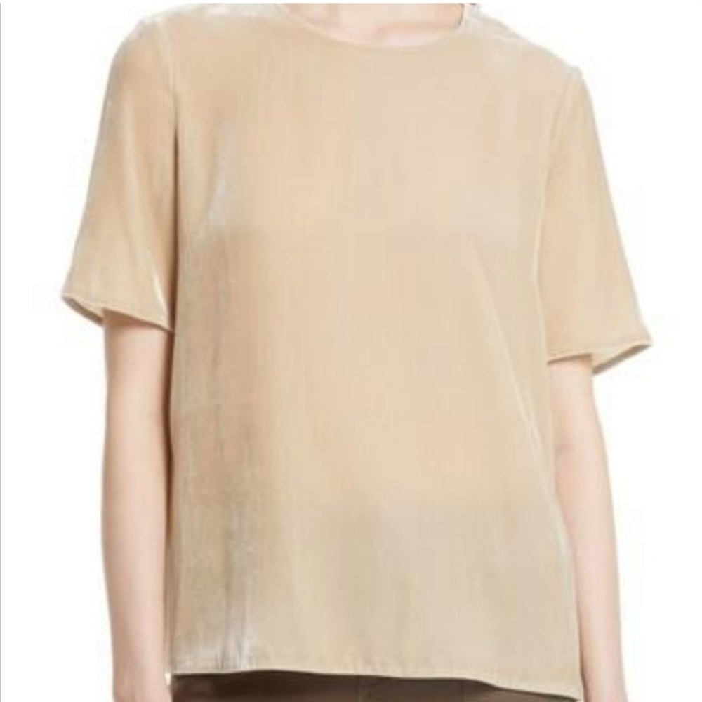 NWT Vince Women's Silk Viscose Blend Blouse Short Sleeve Tan Medium